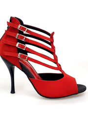 Load image into Gallery viewer, Lussuria (779) - Woman&#39;s Shoe in Red Suede with Black Enameled Slim Heel Black Suede insole
