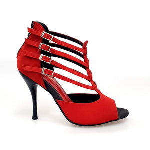 Lussuria (779) - Scarpa da Donna in Camoscio Rosso con Tacco Slim Smaltato Nero sottopiede Camoscio Nero