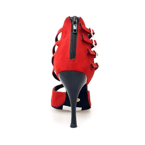Lussuria (779) - Scarpa da Donna in Camoscio Rosso con Tacco Slim Smaltato Nero sottopiede Camoscio Nero