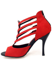 Load image into Gallery viewer, Lussuria (779) - Woman&#39;s Shoe in Red Suede with Black Enameled Slim Heel Black Suede insole
