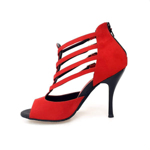 Lussuria (779) - Scarpa da Donna in Camoscio Rosso con Tacco Slim Smaltato Nero sottopiede Camoscio Nero