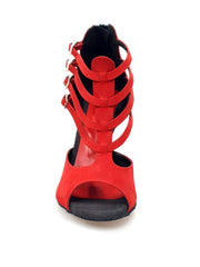 Load image into Gallery viewer, Lussuria (779) - Woman&#39;s Shoe in Red Suede with Black Enameled Slim Heel Black Suede insole
