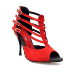 Carica immagine nella Galleria, Lussuria (779) - Scarpa da Donna in Camoscio Rosso con Tacco Slim Smaltato Nero sottopiede Camoscio Nero
