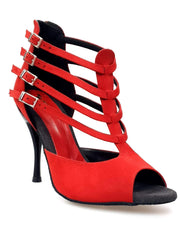 Load image into Gallery viewer, Lussuria (779) - Woman&#39;s Shoe in Red Suede with Black Enameled Slim Heel Black Suede insole
