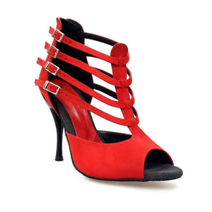 Lussuria (779) - Scarpa da Donna in Camoscio Rosso con Tacco Slim Smaltato Nero sottopiede Camoscio Nero