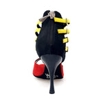 Load image into Gallery viewer, Lussuria (779) - Woman&#39;s Shoe in Red and Black Suede with Yellow Straps and Slim Heel
