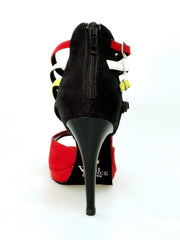 Carica immagine nella Galleria, Wishdance Lussuria - Scarpa da Donna in Camoscio Rosso e Nero con Cinturini in stile Samakaka con Tacco a Spillo e Plateau
