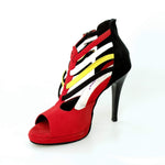 Load image into Gallery viewer, Wishdance Lussuria - Scarpa da Donna in Camoscio Rosso e Nero con Cinturini in stile Samakaka con Tacco a Spillo e Plateau
