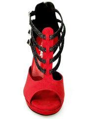 Carica immagine nella Galleria, Wishdance Lussuria - Scarpa da Donna in Camoscio Rosso e Nero con Tacco a Spillo e Plateau
