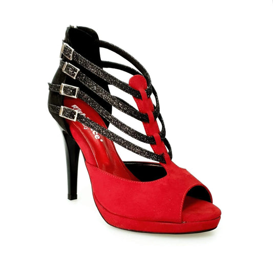 Scarpa da Donna in Camoscio Rosso e Nero Cinturini in Glitter Nero Lussuria Wish Dance, vista laterale