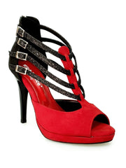 Carica immagine nella Galleria, Wishdance Lussuria - Scarpa da Donna in Camoscio Rosso e Nero con Tacco a Spillo e Plateau
