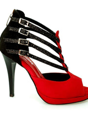 Carica immagine nella Galleria, Wishdance Lussuria - Scarpa da Donna in Camoscio Rosso e Nero con Tacco a Spillo e Plateau
