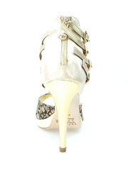 Carica immagine nella Galleria, Wishdance Lussuria - Scarpa da Donna in Ricamo Veneziano Fiorato Oro con Tacco a Spillo e Plateau
