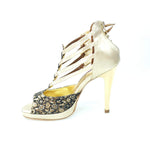 Carica immagine nella Galleria, Wishdance Lussuria - Scarpa da Donna in Ricamo Veneziano Fiorato Oro con Tacco a Spillo e Plateau
