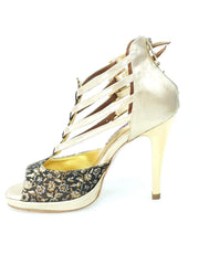 Carica immagine nella Galleria, Wishdance Lussuria - Scarpa da Donna in Ricamo Veneziano Fiorato Oro con Tacco a Spillo e Plateau
