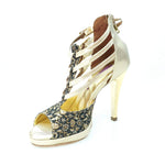 Carica immagine nella Galleria, Wishdance Lussuria - Scarpa da Donna in Ricamo Veneziano Fiorato Oro con Tacco a Spillo e Plateau
