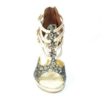 Carica immagine nella Galleria, Wishdance Lussuria - Scarpa da Donna in Ricamo Veneziano Fiorato Oro con Tacco a Spillo e Plateau
