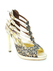 Carica immagine nella Galleria, Wishdance Lussuria - Scarpa da Donna in Ricamo Veneziano Fiorato Oro con Tacco a Spillo e Plateau
