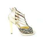 Carica immagine nella Galleria, Wishdance Lussuria - Scarpa da Donna in Ricamo Veneziano Fiorato Oro con Tacco a Spillo e Plateau
