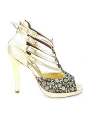 Carica immagine nella Galleria, Wishdance Lussuria - Scarpa da Donna in Ricamo Veneziano Fiorato Oro con Tacco a Spillo e Plateau
