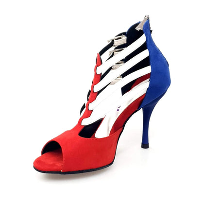 Scarpe da ballo Wishdance Lussuria in camoscio con colori cubani e tacco slim, eleganti e stile vibrante.