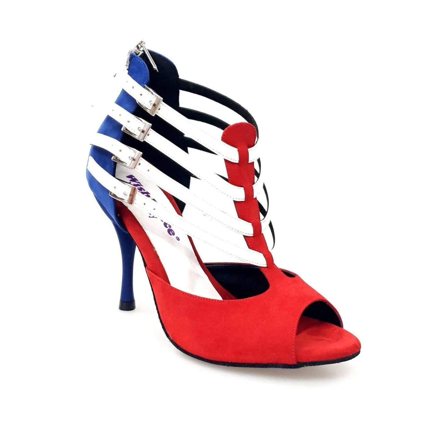 Scarpe da ballo Wishdance Lussuria in camoscio con colori cubani e tacco slim, eleganti e sofisticate per balli.