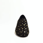 Load image into Gallery viewer, Wishdance Mocassino Jack Sparrow in Camoscio nero Swarovski Neri incastonati con Borchie grandi e piccole  dorate
