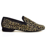 Load image into Gallery viewer, Wishdance Mocassino Leopard in Camoscio nero lavorazione Swarovski e borchie
