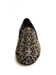 Carica immagine nella Galleria, Wishdance Mocassino Leopard in Camoscio nero lavorazione Swarovski e borchie
