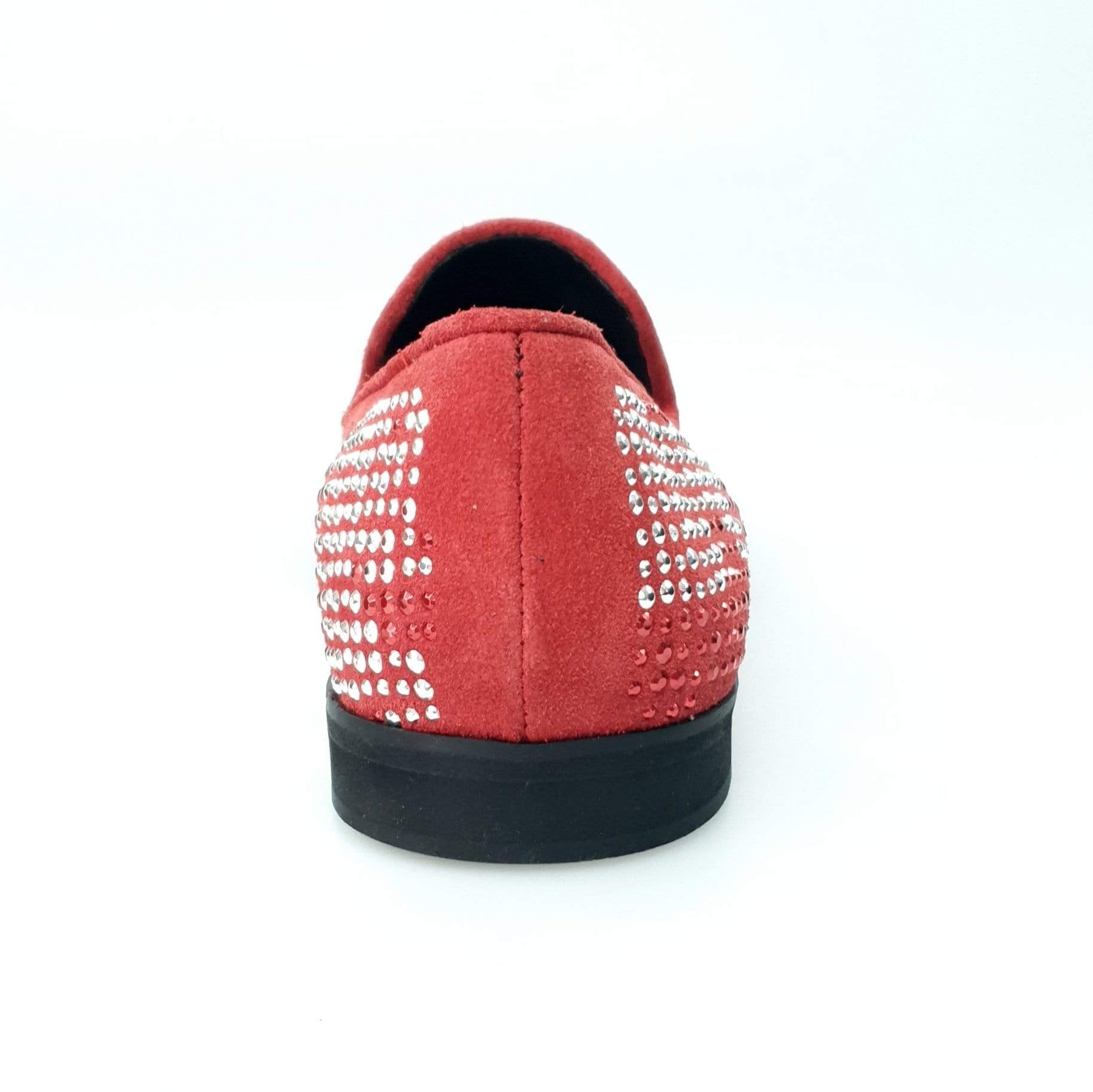 Mocassino uomo Wishdance Lion Red Silver in camoscio rosso con miniborchie rosse e argento, dettagli di zanne, scarpa elegante