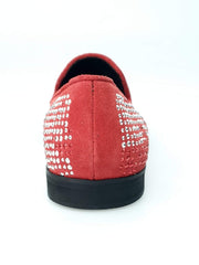 Load image into Gallery viewer, Lion Red Silver (800PJ) - Red Suede Moccasin for Men with Red / Silver Laminated Mini Studs and Fangs

