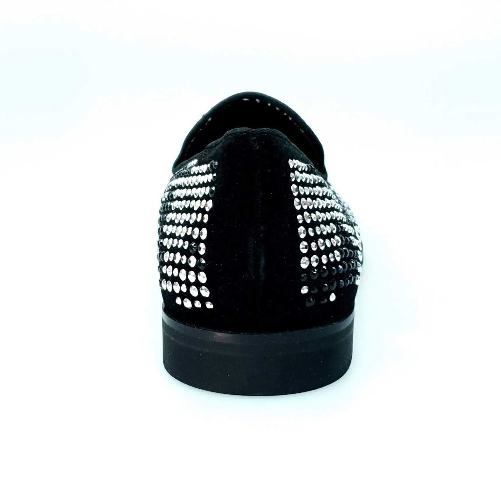 Scarpa mocassino Wishdance Lion Black Silver in camoscio nero con miniborchie nere e argento e dettagli di zanne argento, stile elegante