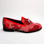 Load image into Gallery viewer, Wishdance Mocassino Lyon Camoscio Rosso miniborchie Nere e Argento
