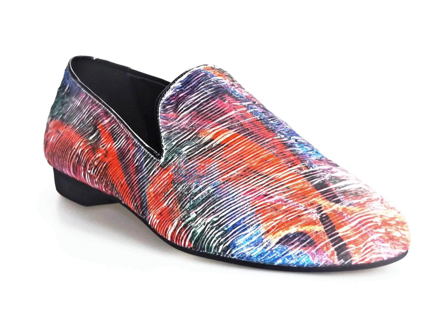 Scarpa mocassino da uomo Wishdance Serse (800) in tessuto con stampa stile Van Gogh, dettaglio artistico e lavorato.