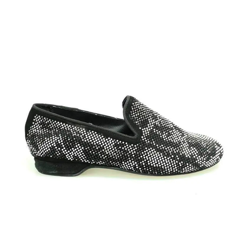 Scarpa mocassino Wishdance Viper Black in camoscio nero con Swarovski bianchi e neri, fondo gomma, dettagli eleganti uomo