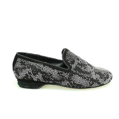 Scarpa mocassino Wishdance Viper Black in camoscio nero con Swarovski bianchi e neri, fondo gomma, dettagli eleganti uomo