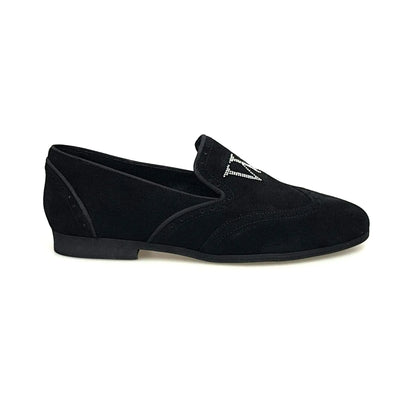 Mocassino uomo in camoscio nero Wishdance con dettagli Swarovski Borealis, comoda scarpa elegante in stile moccasino