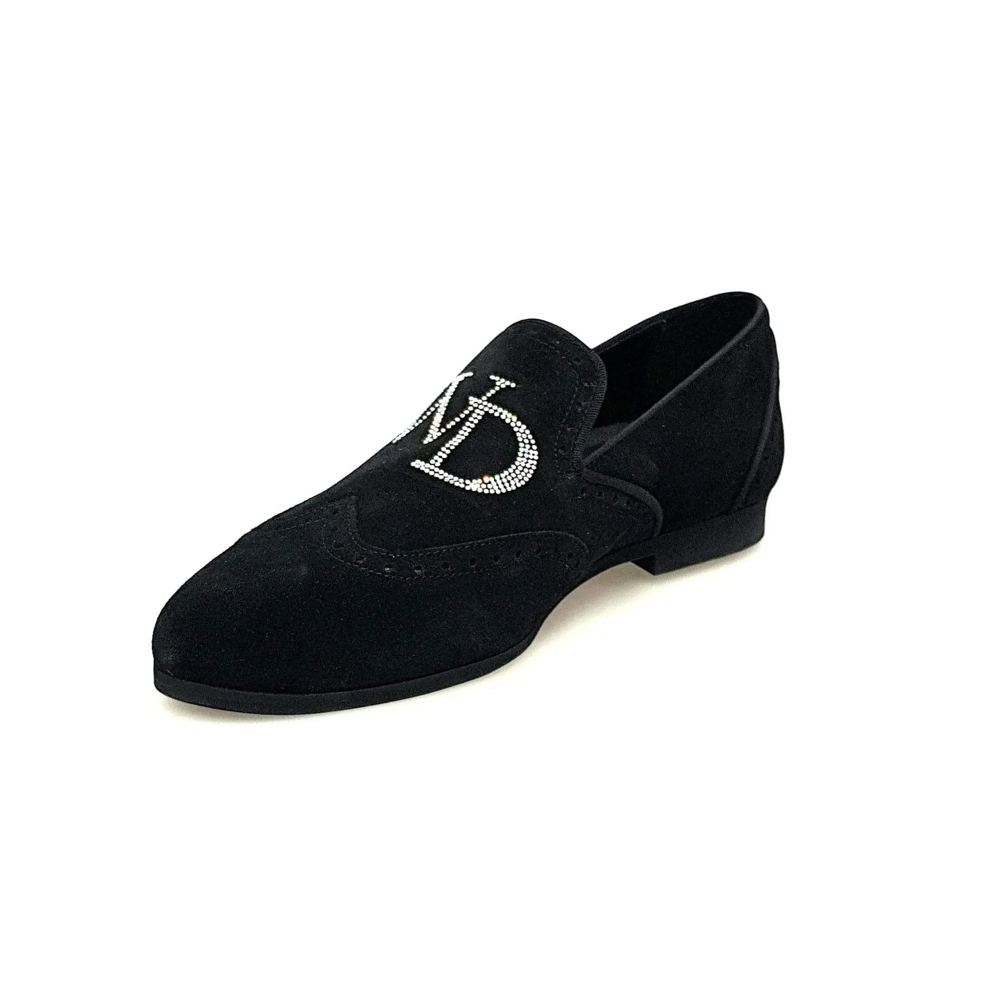Mocassino uomo in camoscio nero Wishdance con dettagli Swarovski Boreali, scarpa elegante e raffinata in suede nero.