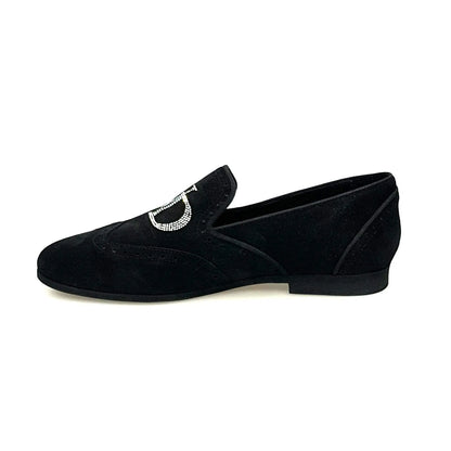 Mocassino uomo in camoscio nero Wishdance con dettagli Swarovski Boreali, elegante scarpa in stile moccasino.