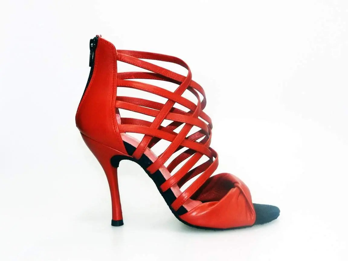 Sandalo alto da donna Wishdance Natalia (360) in pelle rossa, con tacco e cinturino elegante.