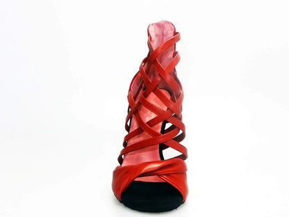 Sandalo alto da donna Wishdance Natalia in pelle rossa, con cinturino elegante e suola robusta, ideale per look estivi sofisticati.