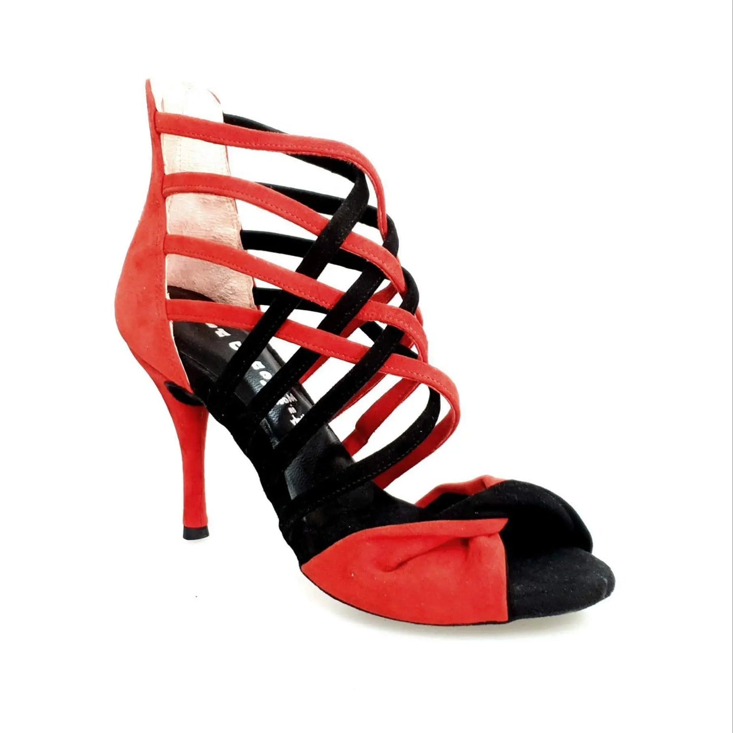 Sandalo da donna Natalia (360) Wishdance in camoscio rosso e nero, con design elegante e dettagli raffinati.