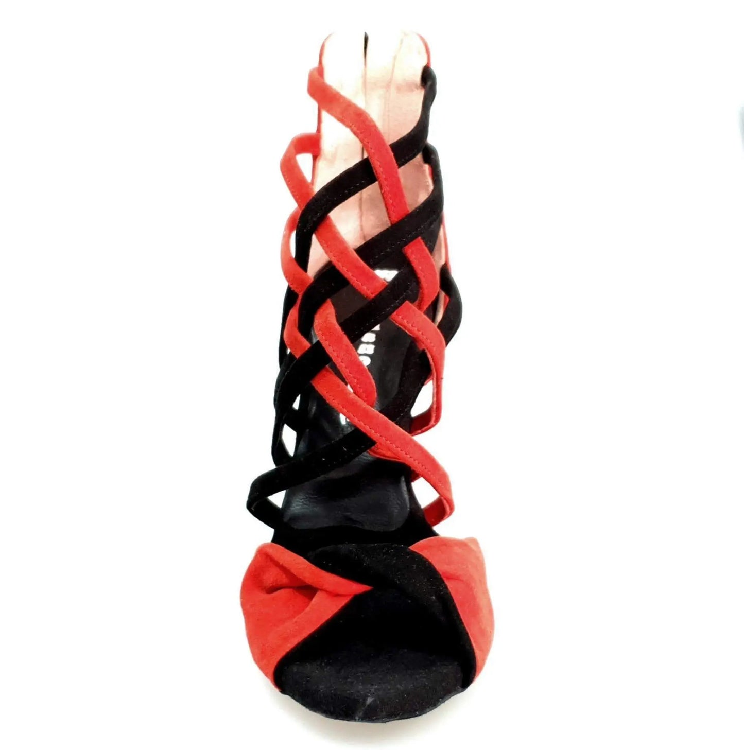 Sandalo donna Natalia (360) Wishdance in camoscio rosso e nero, con cinturino e tacco basso, elegante e comodo.