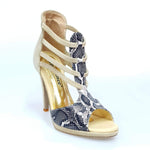 Carica immagine nella Galleria, Wishdance Sandalo in Camoscio Beige e Pelle Laminata Modello Pitone con Plateau
