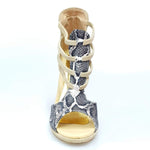 Carica immagine nella Galleria, Wishdance Sandalo in Camoscio Beige e Pelle Laminata Modello Pitone con Plateau
