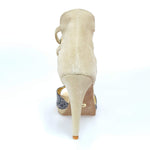 Carica immagine nella Galleria, Wishdance Sandalo in Camoscio Beige e Pelle Laminata Modello Pitone con Plateau
