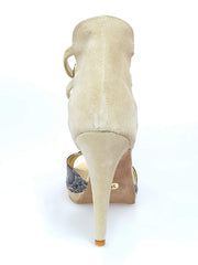 Load image into Gallery viewer, Wishdance Sandalo in Camoscio Beige e Pelle Laminata Modello Pitone con Plateau
