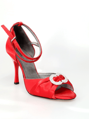 Load image into Gallery viewer, Wishdance Sandalo In Raso Rosso con inserto strassato e Tacco a Spillo
