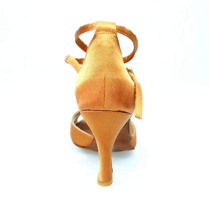 Scarpa donna Wishdance Ely QB in raso bronzo con cinturino doppio alla caviglia e tacco rocchetto, stile elegante e femminile