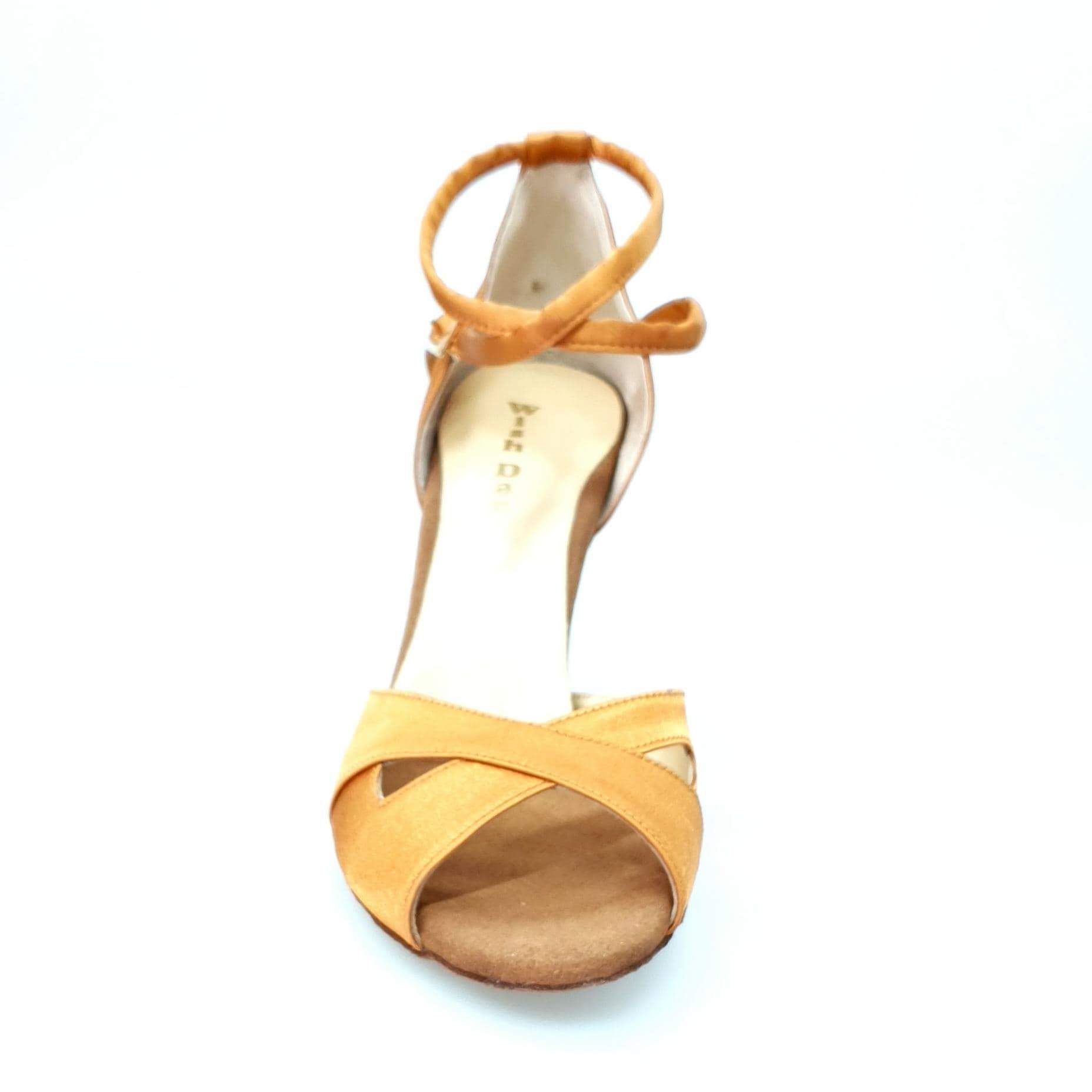 Scarpa donna Wishdance Ely QB in raso bronzo con cinturino doppio alla caviglia e tacco rocchetto, stile elegante e raffinato